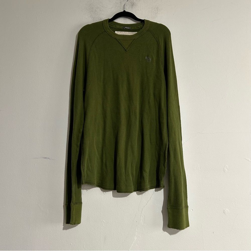 Abercrombie & Fitch Y2K Muscle Long Sleeve Waffle Knit Thermal Green XXL